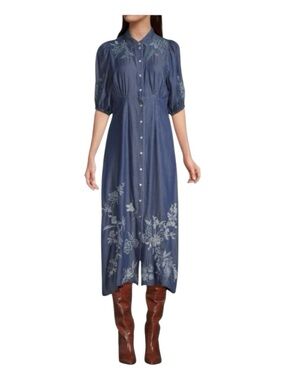 JOHNNY WAS Jacqueline Puff Sleeve Midi Shirtdress, Size S.